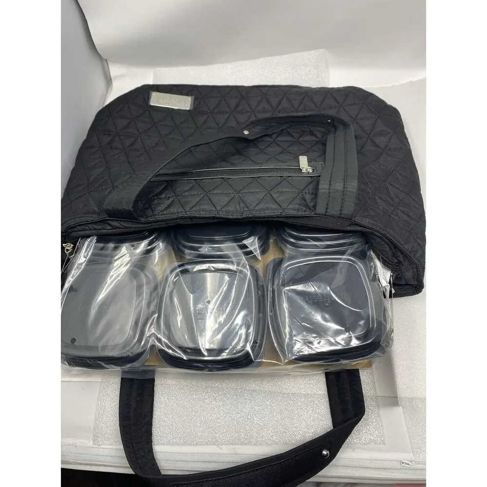 Quilted Luxe Insulated Laptop Bag with Zipper Front Pocket and Food Containers